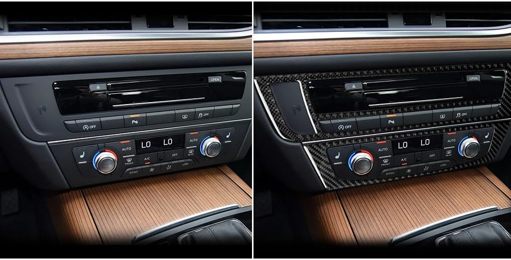 Real Carbon Fiber Interior Accessories Sticker Compatible with Audi A6 S6 C7 A7 S7 4G8 2012 2013 2014 2015 2016 2017 2018 Car CD Panel A/C Switch Climate Control Decor Trim Decal Cover Black