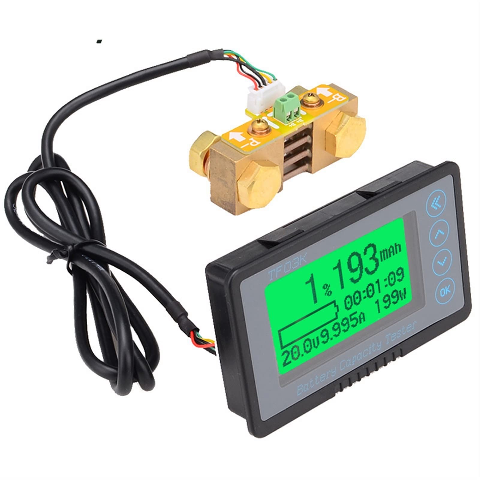 TF03K DC10~120V 50A / 100A / 350A / 500A Capacidad de la batería Probador de tensión de Voltaje Muestra el Contador de Coulomb WiHT 1M,Rápido, preciso(TF03K-A-350A)