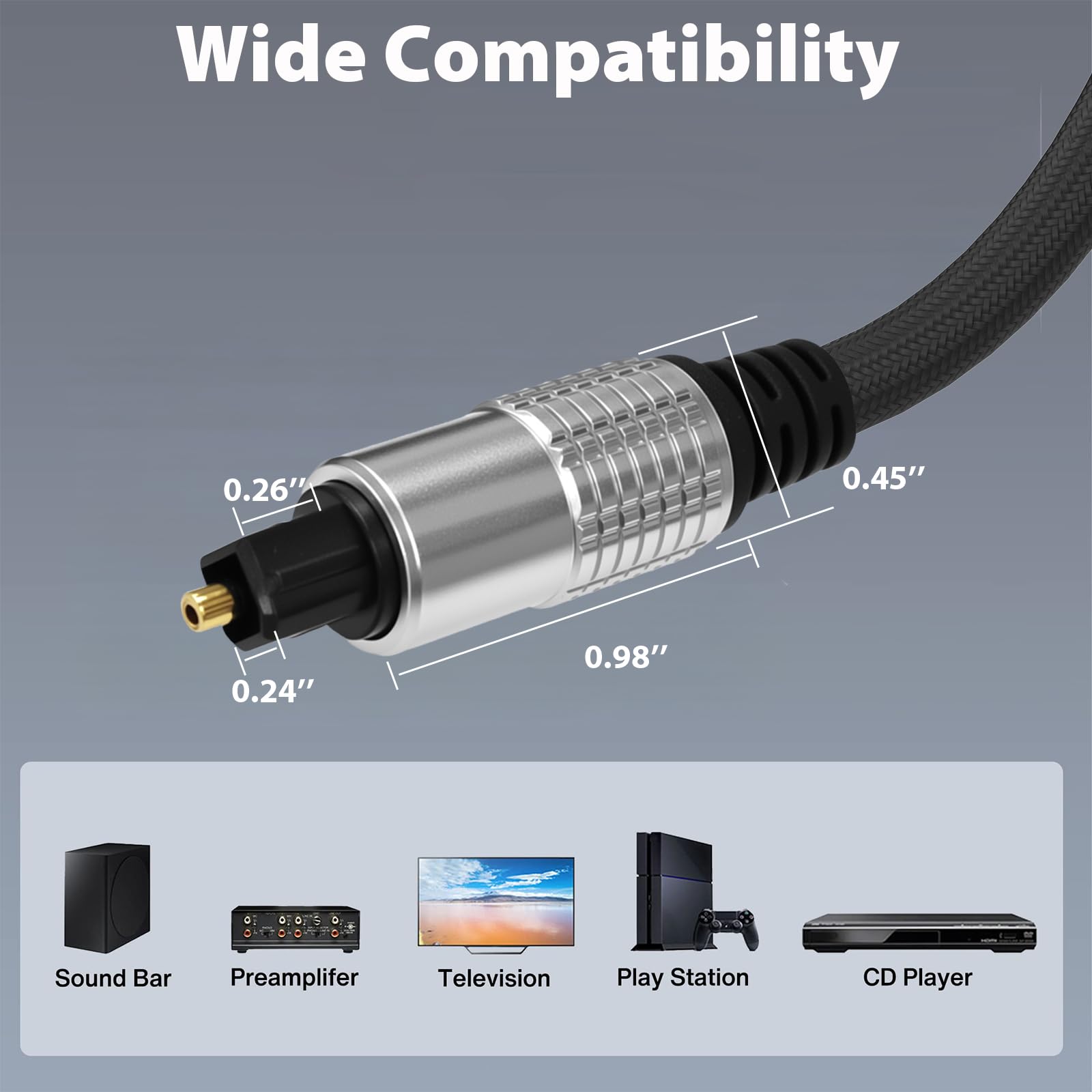 Cyberguys! Cavo audio ottico digitale con connettori Toslink, cavi audio digitali intrecciati per Soundbar, TV, ricevitore, altoparlante, Xbox, PS5, Blu-Ray, placcato oro, 4,6 m