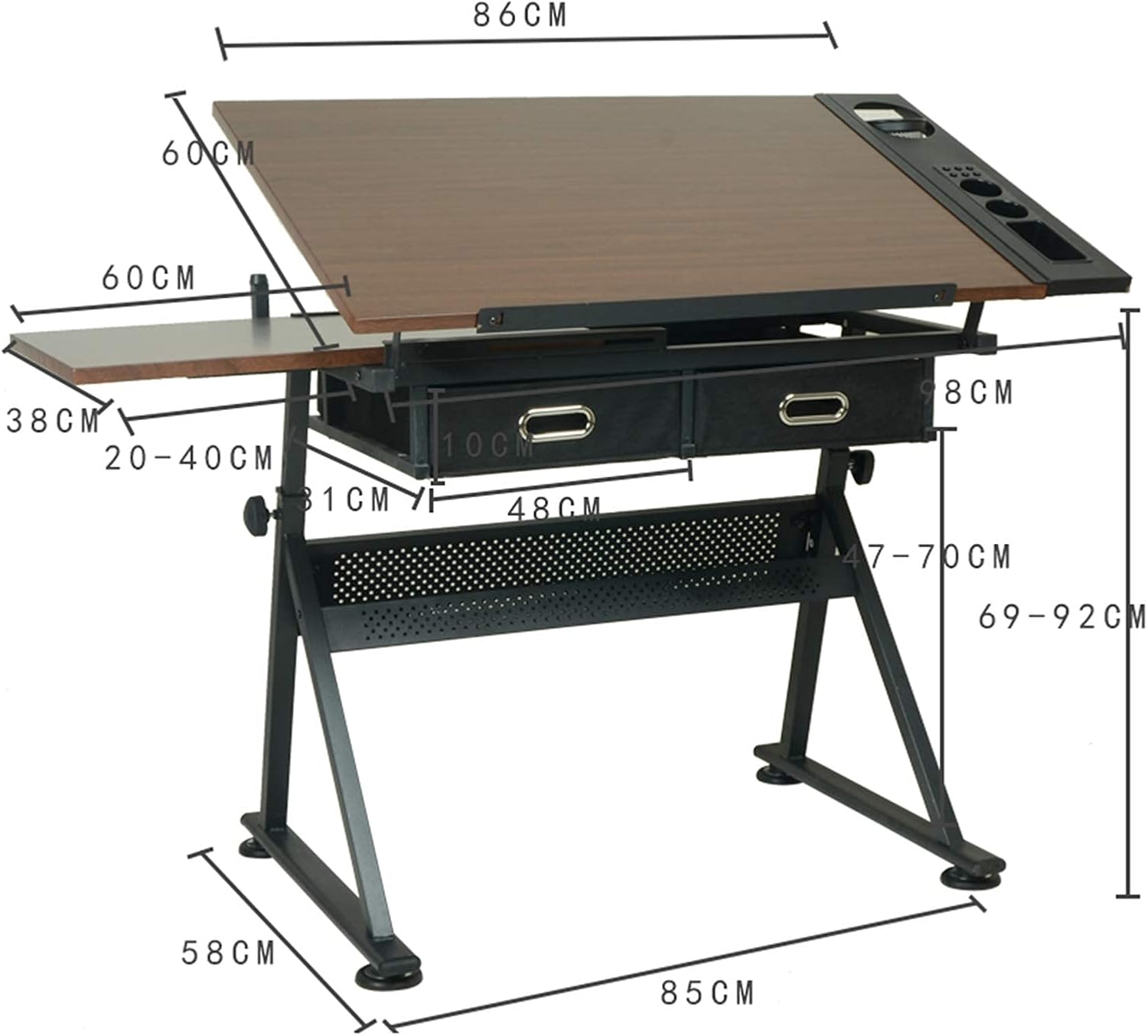 Adjustable Drafting Desk with Tiltable Tabletop, 2 Storage Drawers, Art Writing Reading Workstation, Natural Finish