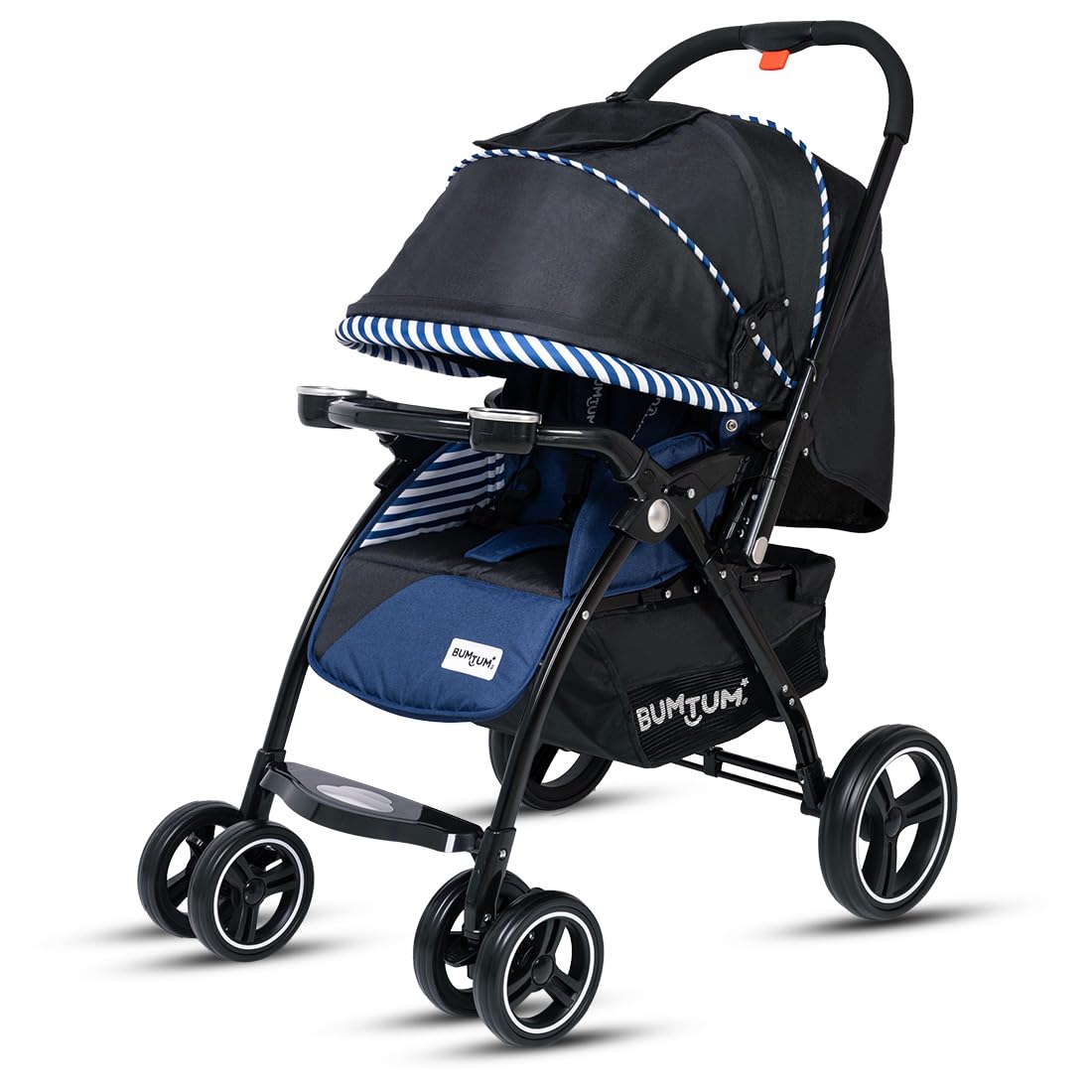 BUMTUM Premium Baby Stroller/Pram for 6 to 36 Months, Adjustable backrest, 360°Swivel Wheel, Large Storage Basket, Reversible Handlebar for Toddler & Kids(Navy Blue)