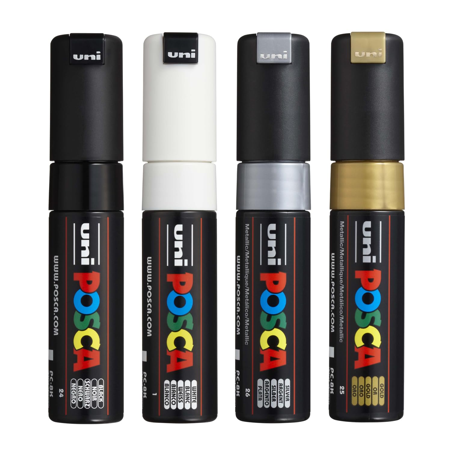 POSCA Uni-Ball PC-8K 8.0 mm Bold Point Chisel Shaped Marker Pen | Multicolour Ink | Pack Of 4