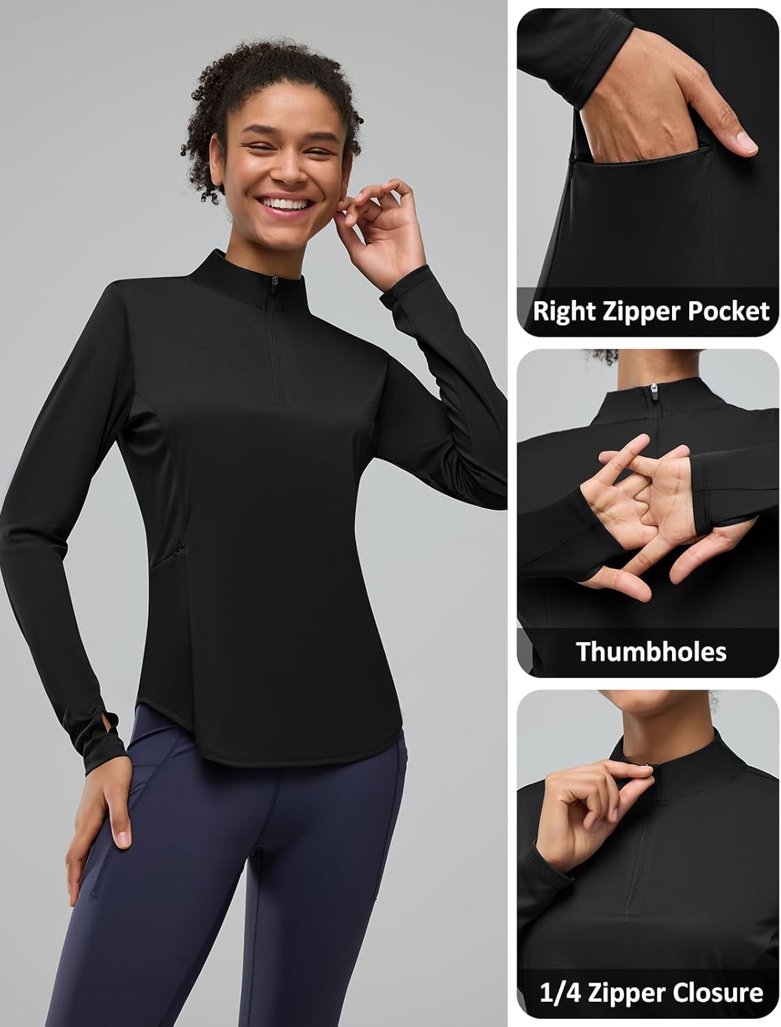 Women's 1/4 Zip Shirts with Zip Pockets UPF 50+ Sun Protection Pullover Long Sleeve Quick Dry Swim Shirt - Image 5