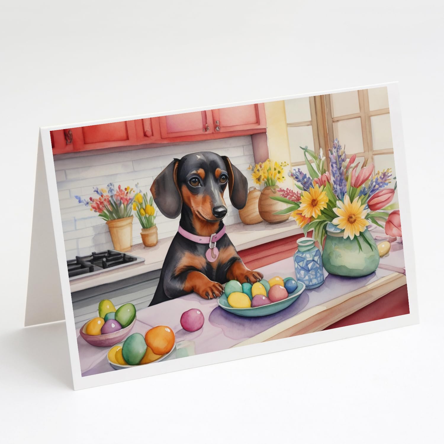 Caroline's Treasures DAC6799GCA7P Decorating Easter Dachshund Greeting Cards Pack of 8 Blank Cards with Envelopes Whimsical A7 Size 5x7 Blank Note Cards