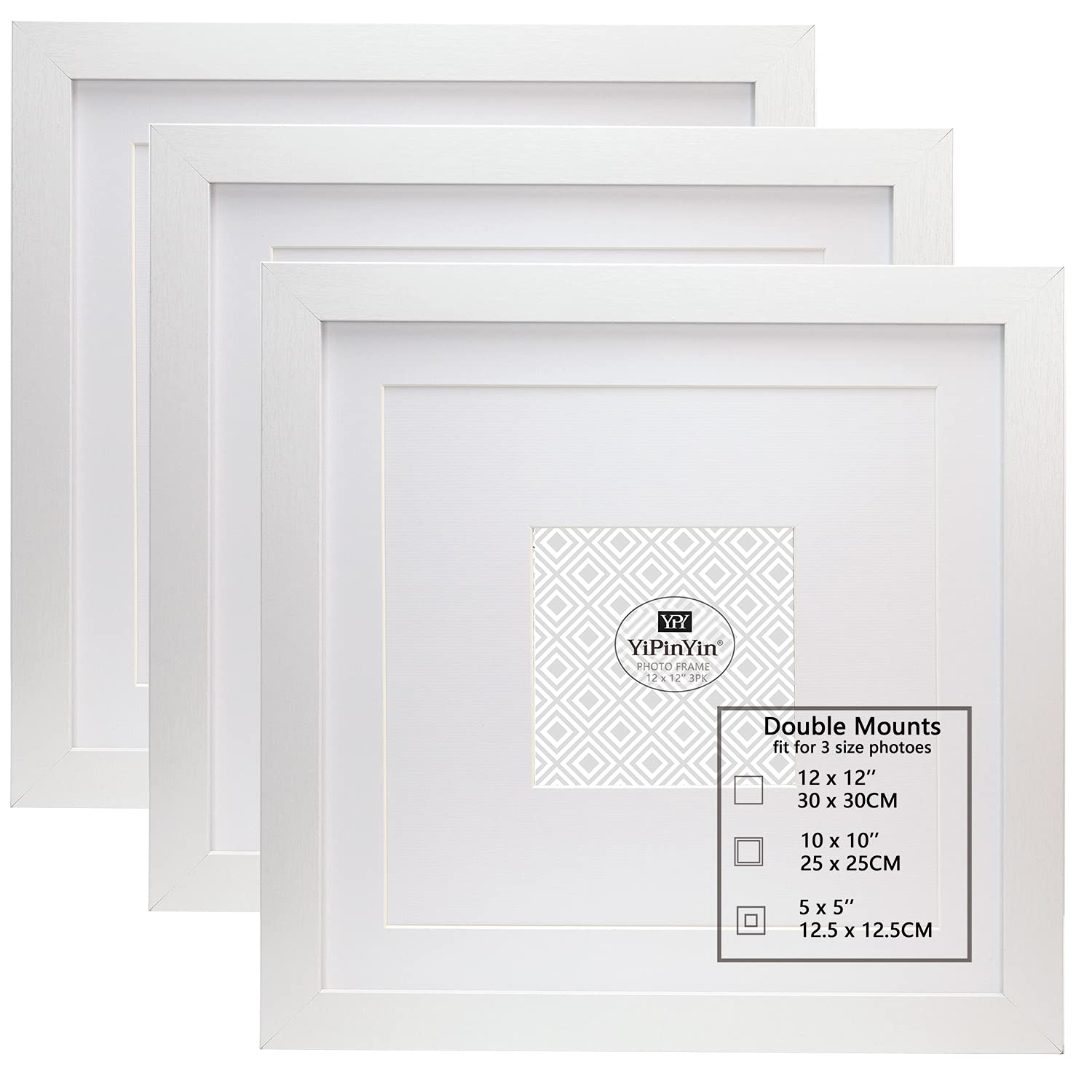 Marcos de fotos blancos de 30 x 30 cm, con soportes dobles para 30 x 30 cm, juego de 3 marcos cuadrados de 30 x 30 cm con textura de grano de madera, marco de 10 x 10 pulgadas
