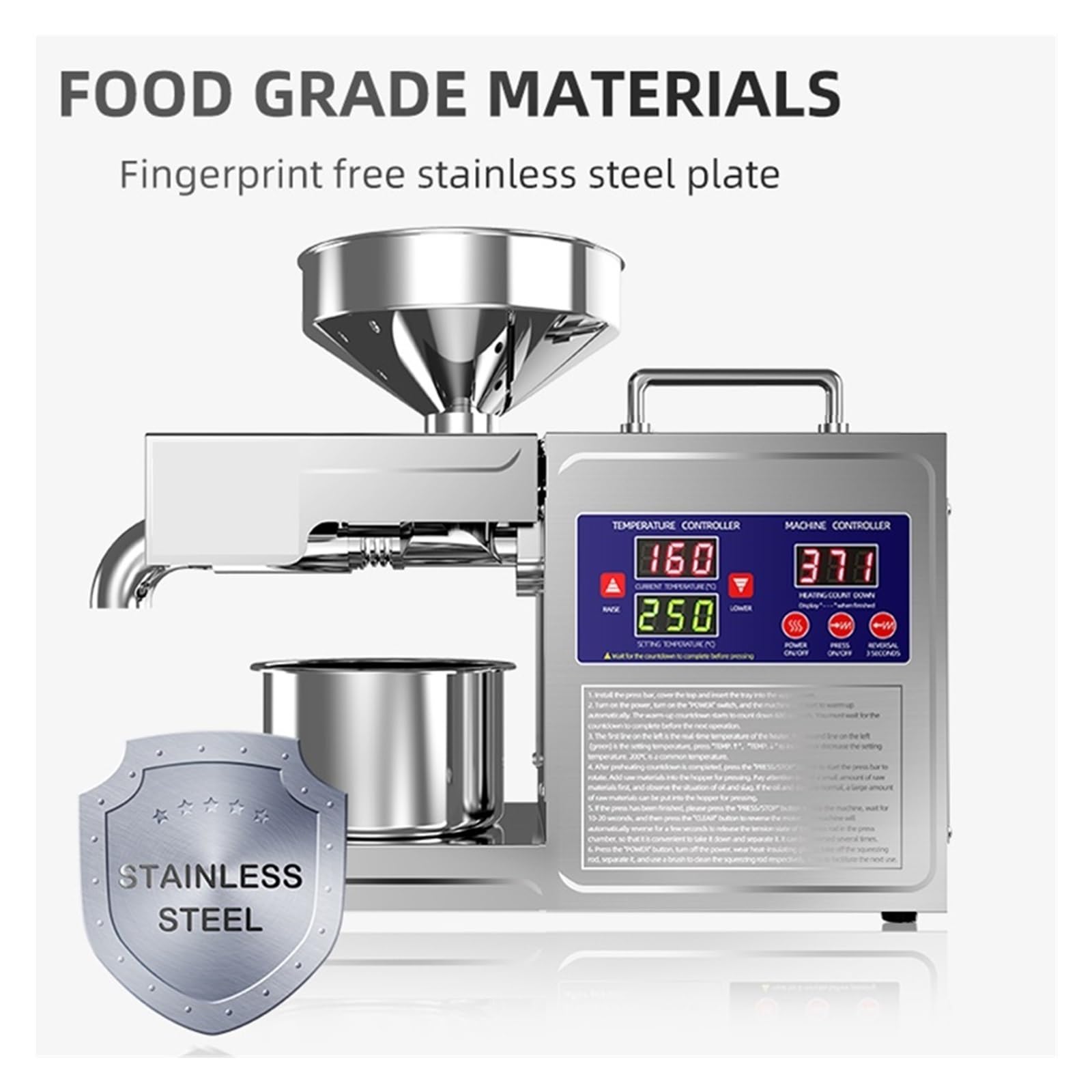 Máquina de prensado de Aceite doméstica automática multifunción de Acero Inoxidable para Cacahuetes, prensado en Caliente y en frío.