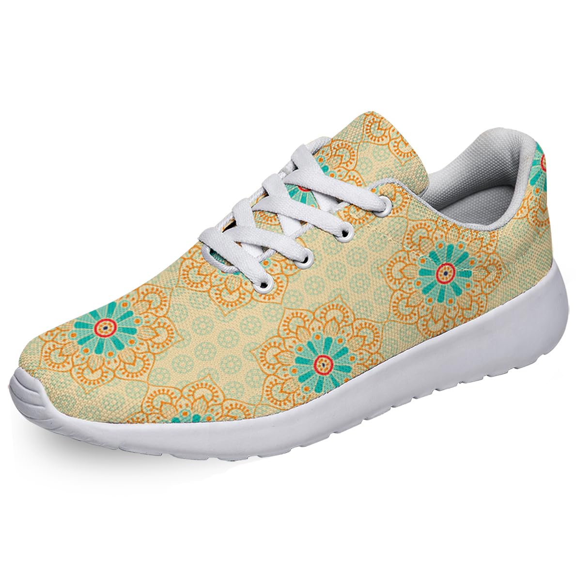 Women Men Ethnic Floral Prints Shoes Slip On Running Shoes Athletic Tennis Sneakers White Size 5