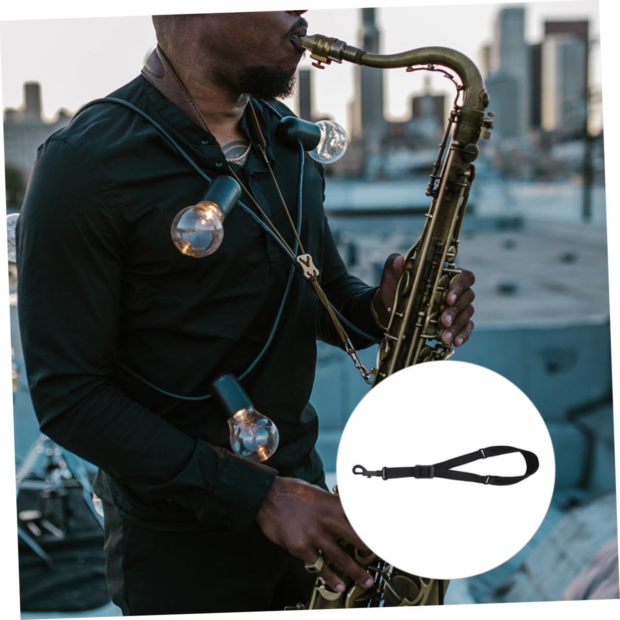 ibasenice Ceinture Pratique pour Saxophone Ténor en Coton Noir Confortable et Facile à Retirer Sangle de Saxophone et Finition Soignée Design Unique