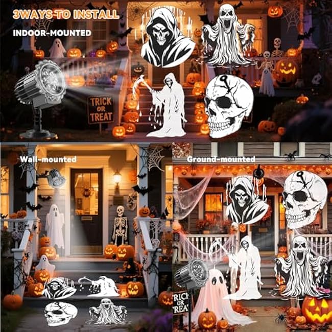 Halloween Projector Lights Outdoor, Rotating Ghost Projector, Waterproof Halloween Projector Lights Landscape Lights for Outdoor Indoor, Yard, Patio, Garden, Party Decor (Cool White Ghost)