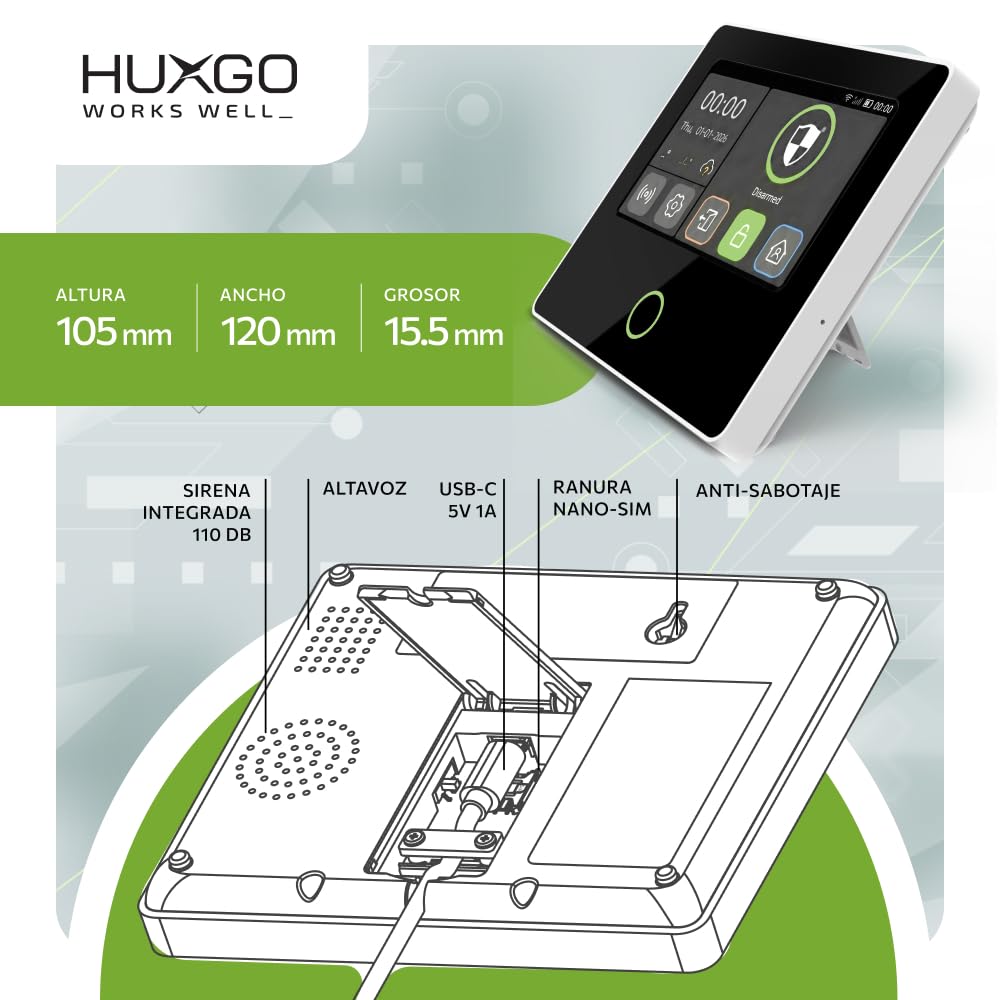 HXA502 Sistema de Alarma para casa WiFi + gsm 4G con Sirena Exterior Solar | Kit inalámbrico con 7X sensores PIR Movimiento y 1x Sensor Puerta/Ventana | Notificaciones por SMS y aplicación