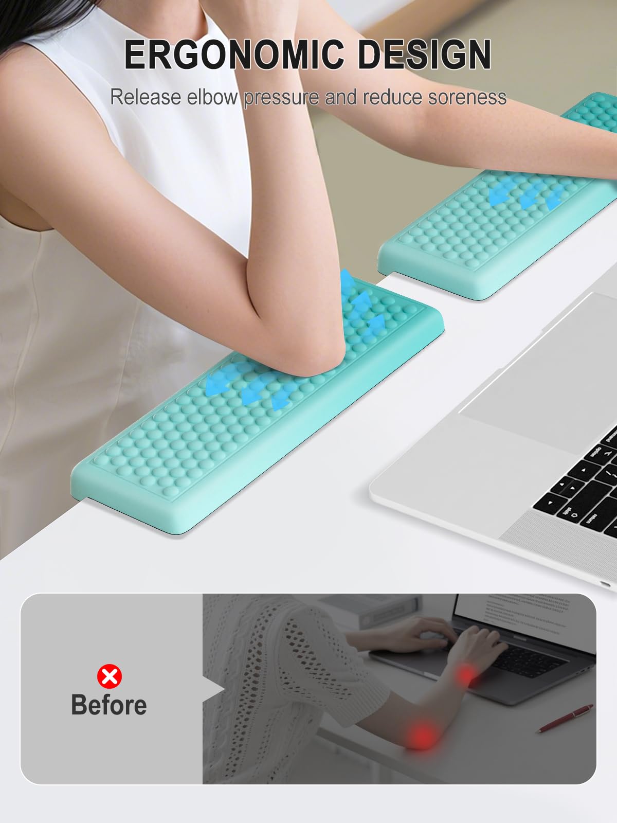 Hsurbtra L-Shaped Desk Elbow Pad, 2-Piece Soft Memory Foam Elbow Support Padding with Non-Slip Rubber Base, Ergonomic Desk Edge Cushion Wrist Rest for Office, Home, Work, Gaming, Gradient Lake Green - Image 2