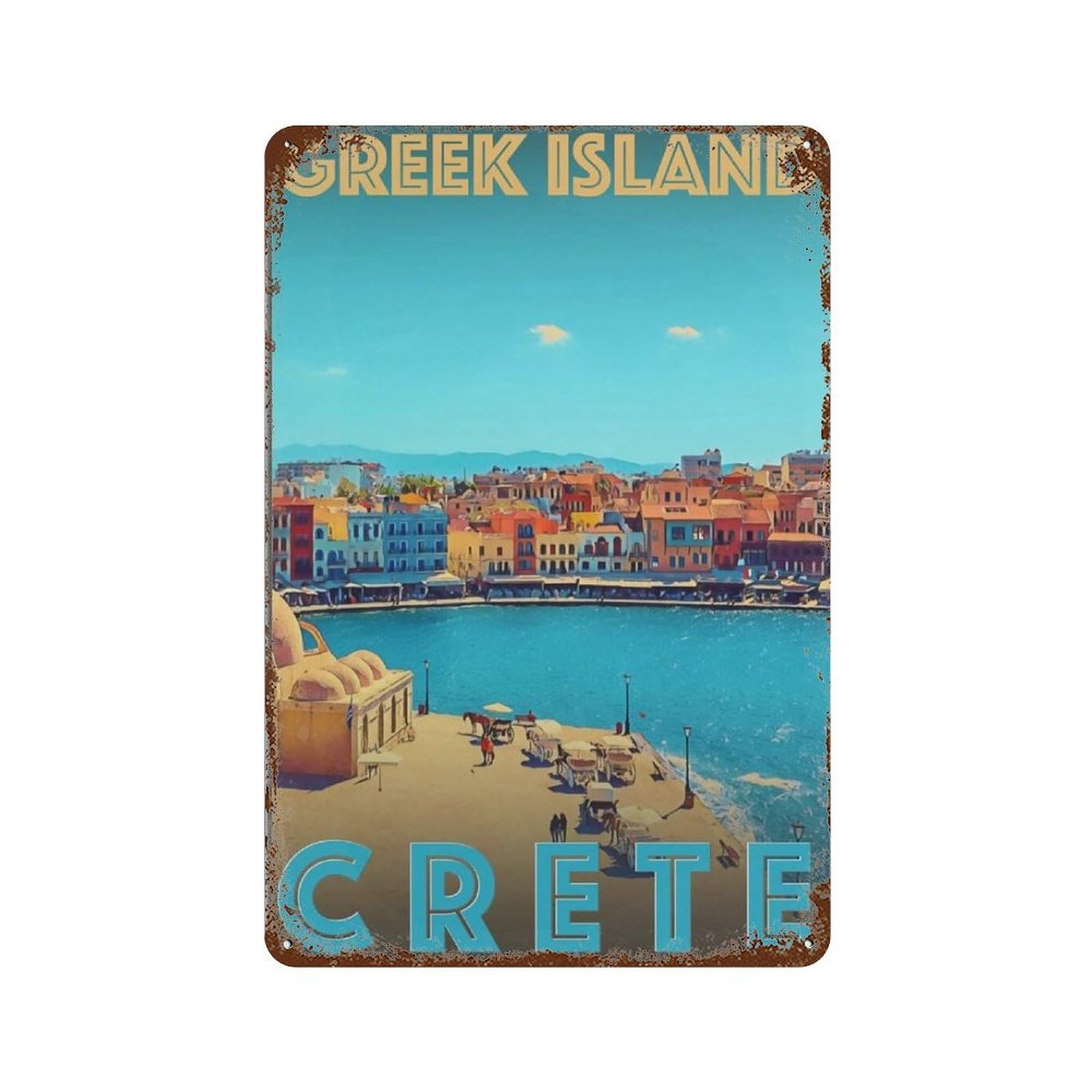 WOTDKG Greek Island Crete Landscape,Tin Sign Metal Tin Sign/Metal Plaque Tin Sign Metal Sign(30x40cm 12x16 inch-F13