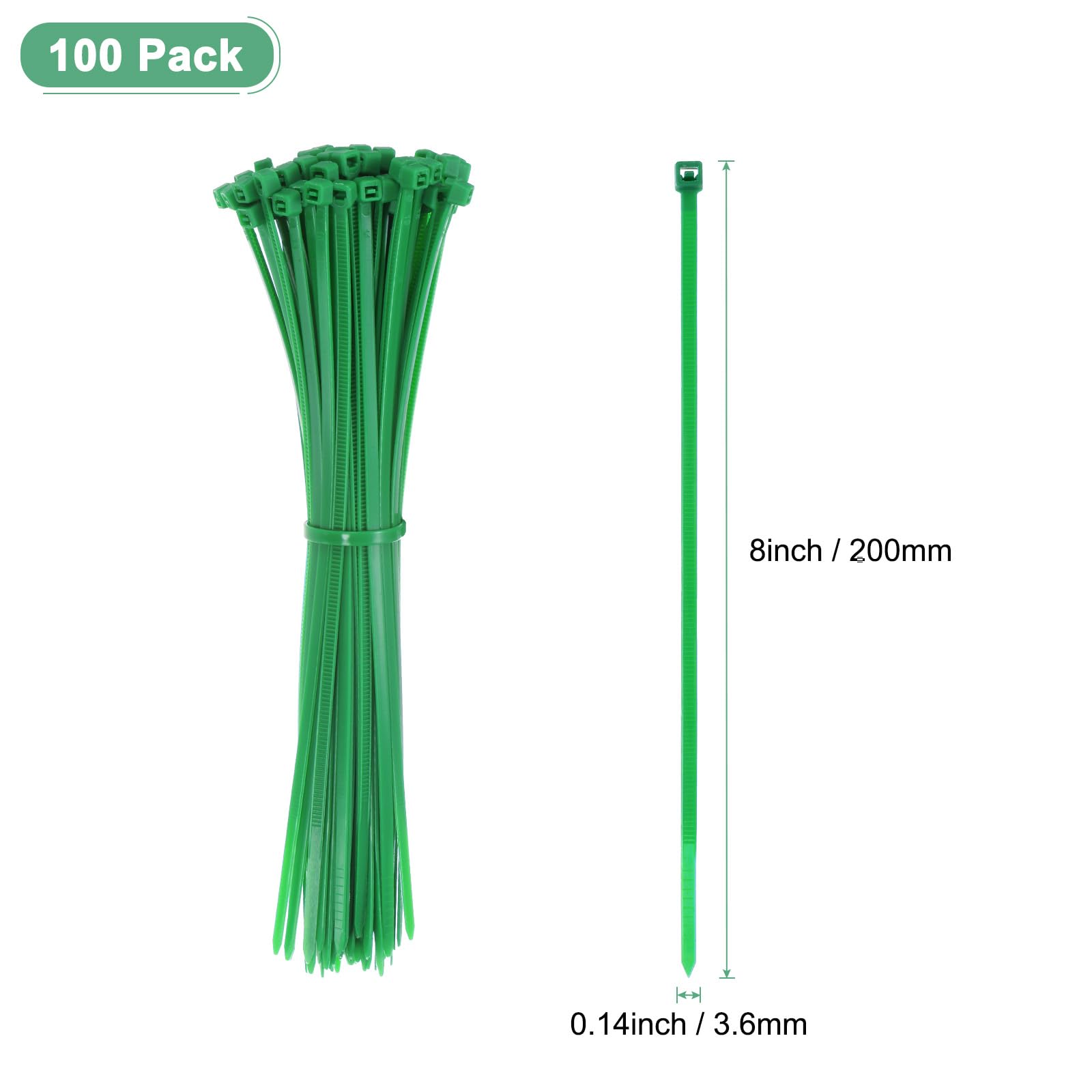 M METERXITY 100-Pack Green Cable Zip Ties - Image 3