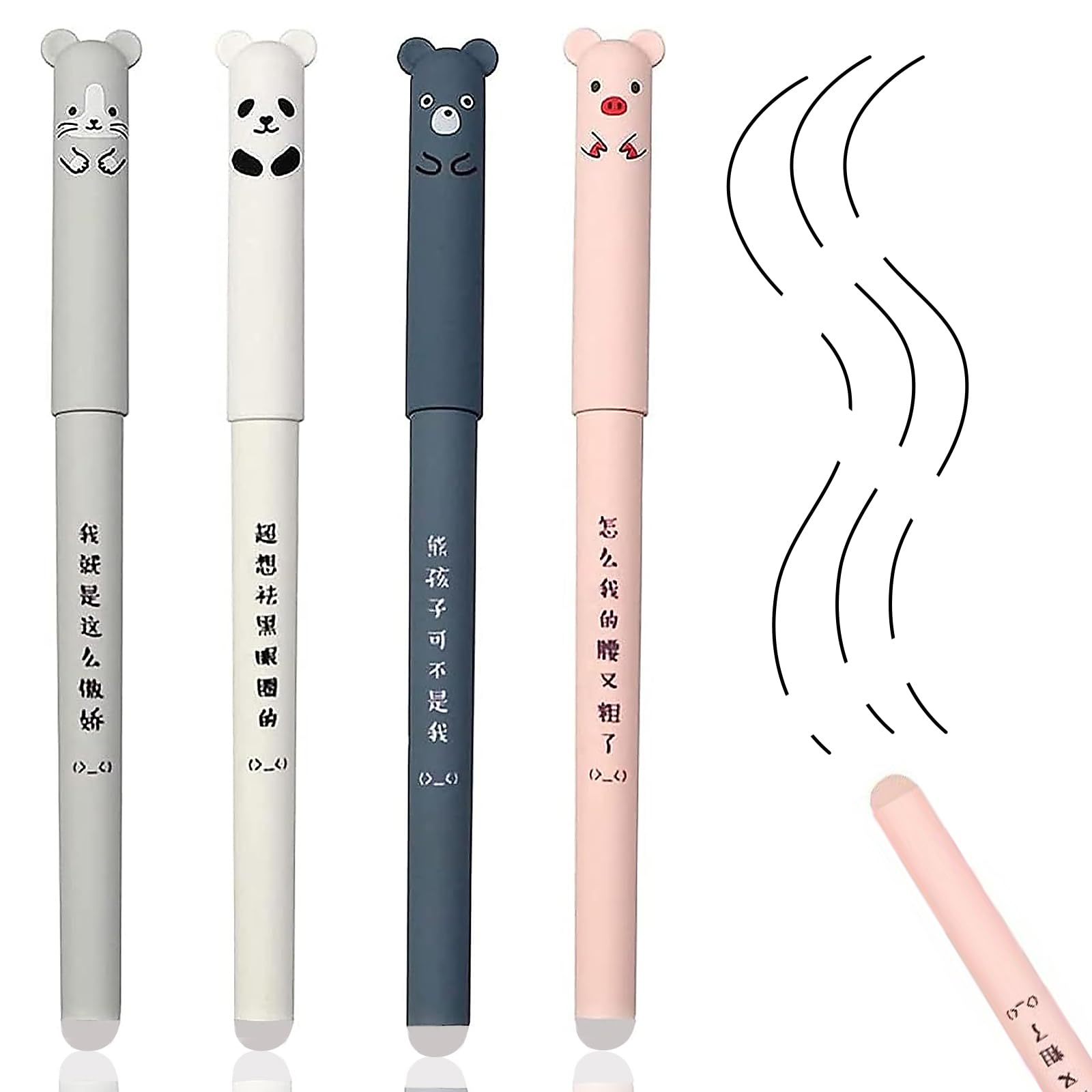 4 Penne Cancellabili A Forma Di Cuore - Punta 0,5 Mm, Inchiostro Blu, Con Gomma - Rosa, Carine Per Ragazze E Ragazzi - 2