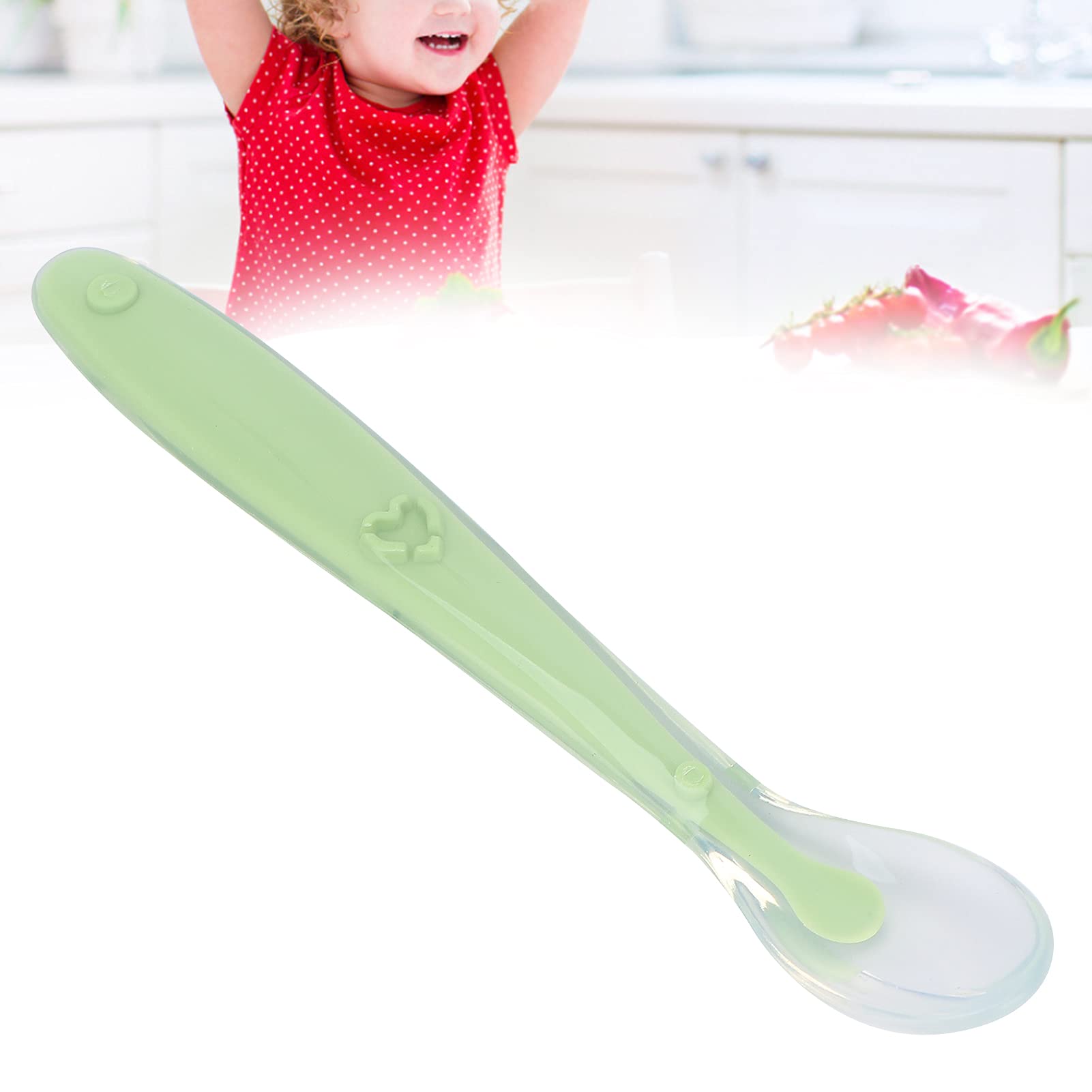 Baby Feeding Spoon, Baby Spoon High Elastic Silicone Full Wrap Design Food Grade Silicone for Baby(Green)