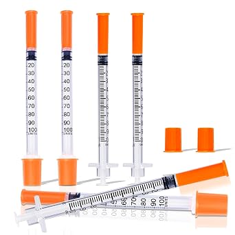 1ml 29G 5/16 Inch 8mm Syringe, U-100 Lab Syringes Individually Wrapped, Pack of 25