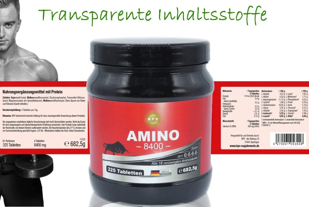 Amino - Höchste XXL Dosierung 8400 mg - 650 Tabletten - Aminosäuren- BCAA- EAA - Mit Abstand das Stärkste Amino Produkt auf dem Markt