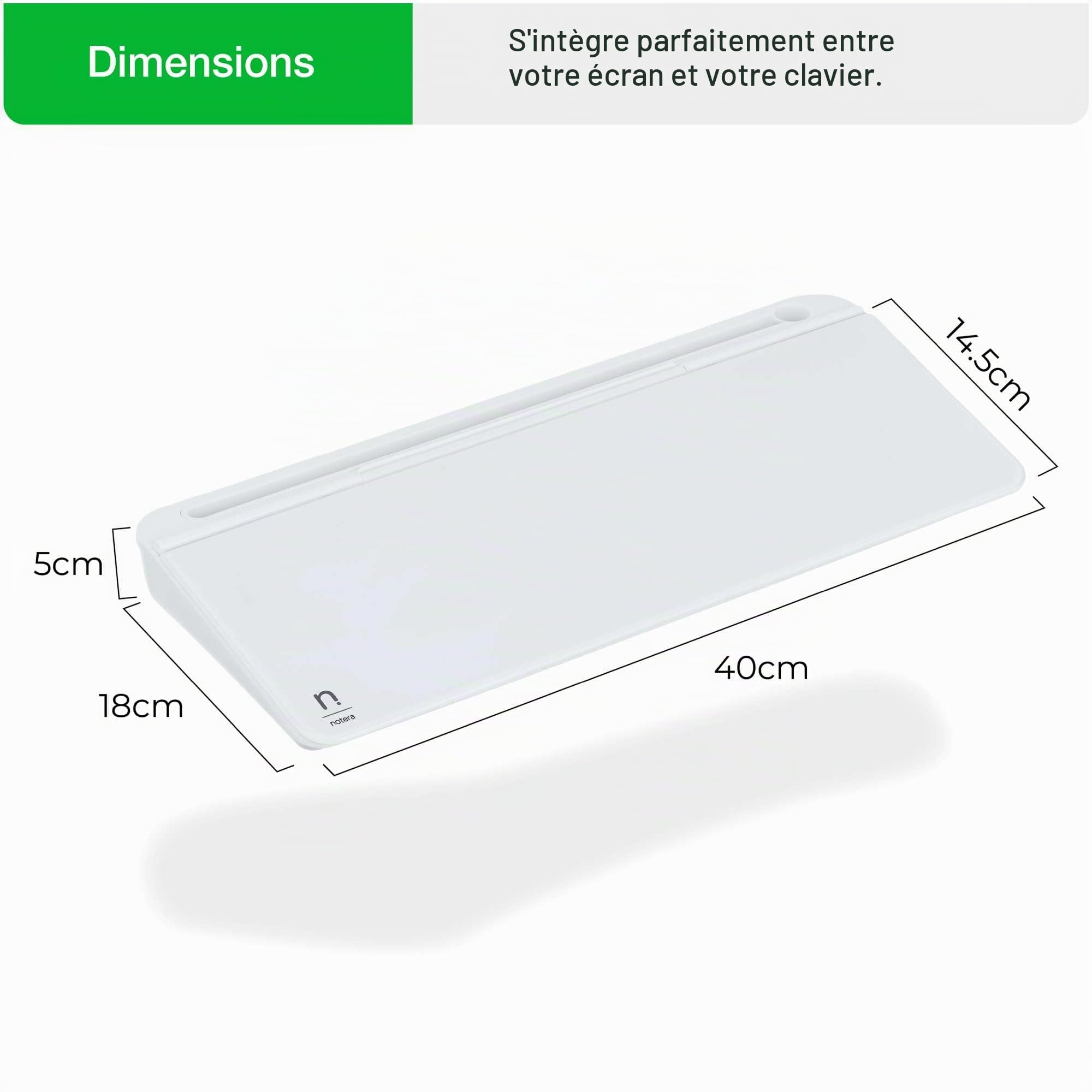 Wedge Tableau Blanc de Bureau & Organiseur de Rangement - Tableau Blanc en Verre Tout-en-Un & Rangement d'Accessoires de Bureau à Domicile (Blanc, 40 cm)