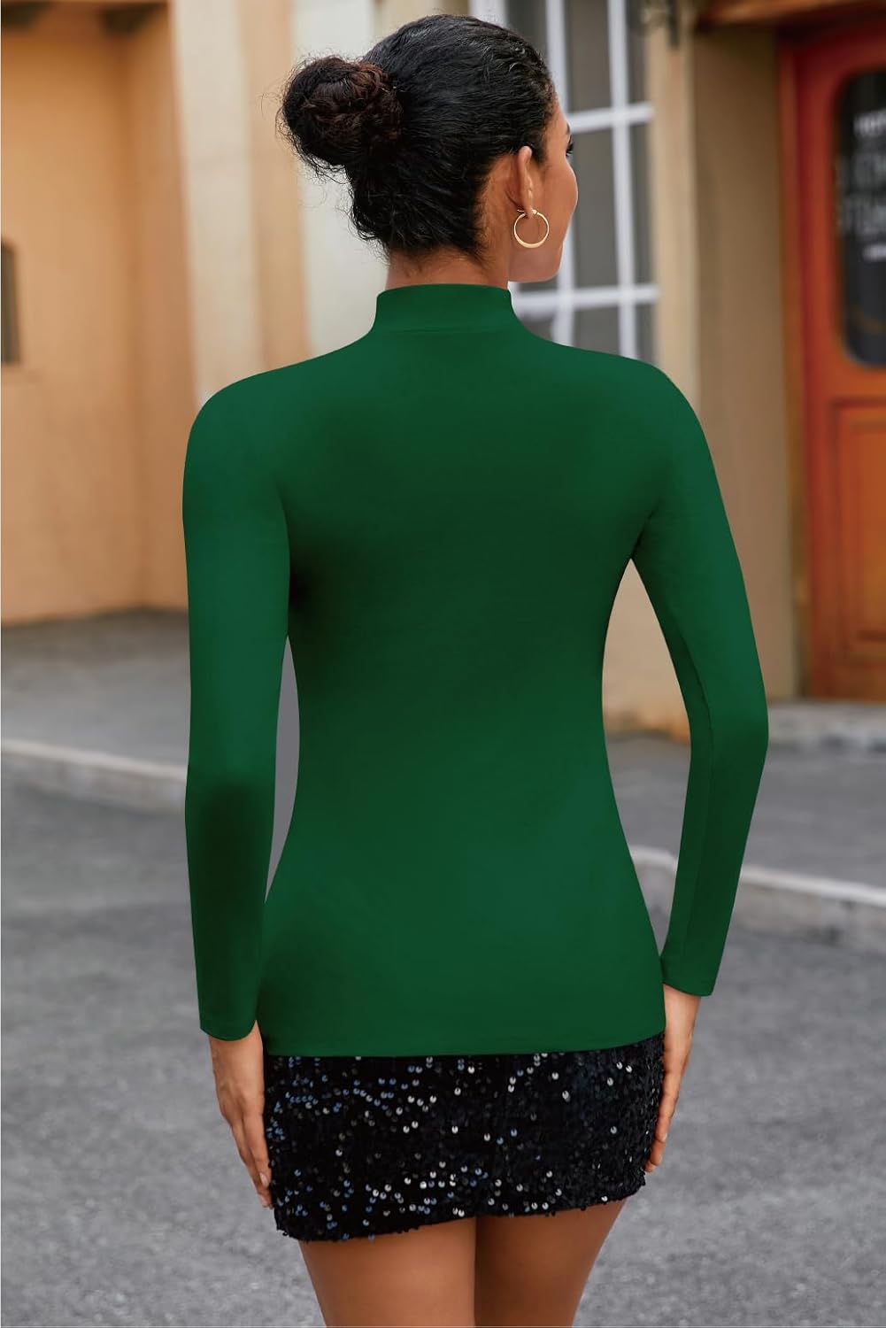 SHEIUGU Women’s Mock Turtleneck Long Sleeve Sleeveless Tops Stretch Fitted Underwear Layer Tee Shirts Tops - Image 2