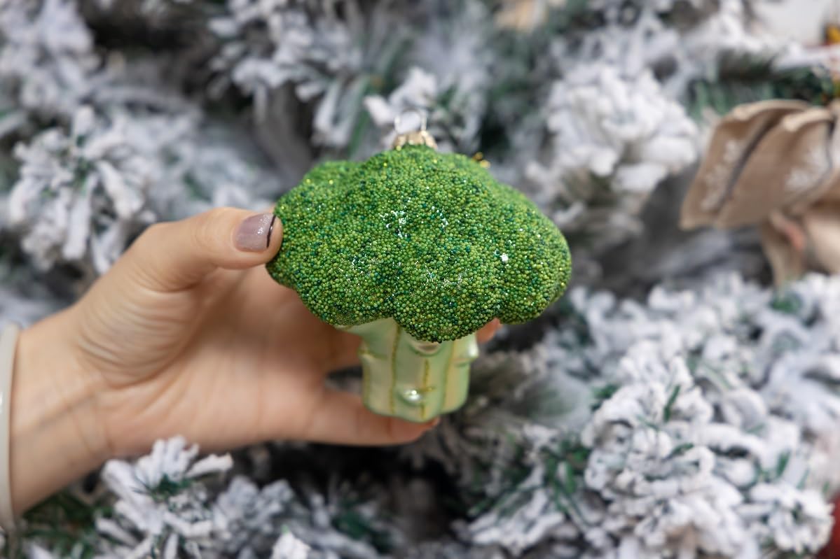 2 Pieces Blown Glass Broccoli Ornaments for Christmas Tree Decorations, Glass Vegetable Broccoli Christmas Ornaments - Image 4