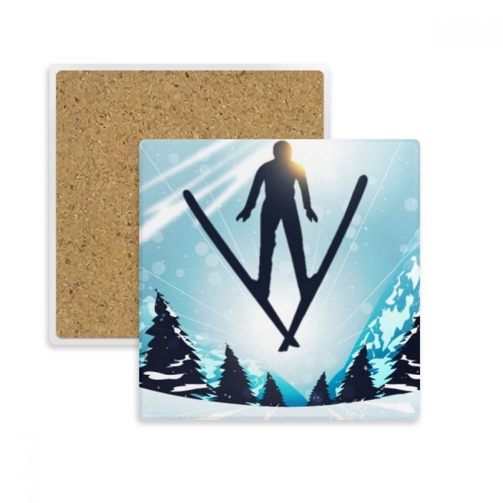 Ski aquarelle dessous de verre absorbant pour ambiance chalet de montagne