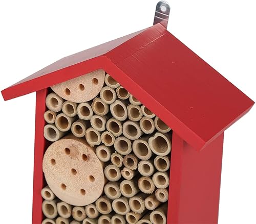 Miniatura 8 de Topadorn Hábitat de insectos montado en la pared Casa de abejas de bambú natural Tubo de abeja Hotel con metal colgante para jardín al aire libre