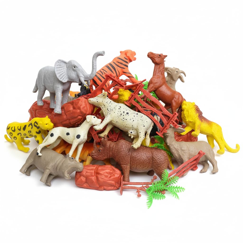 ZESTHOME 17-Piece Animal Set Toys for Kids PVC Rubber Wild & Domestic Animal Figures (6–8 cm) with Accessories | Learning & Pretend Play Toys-image-11