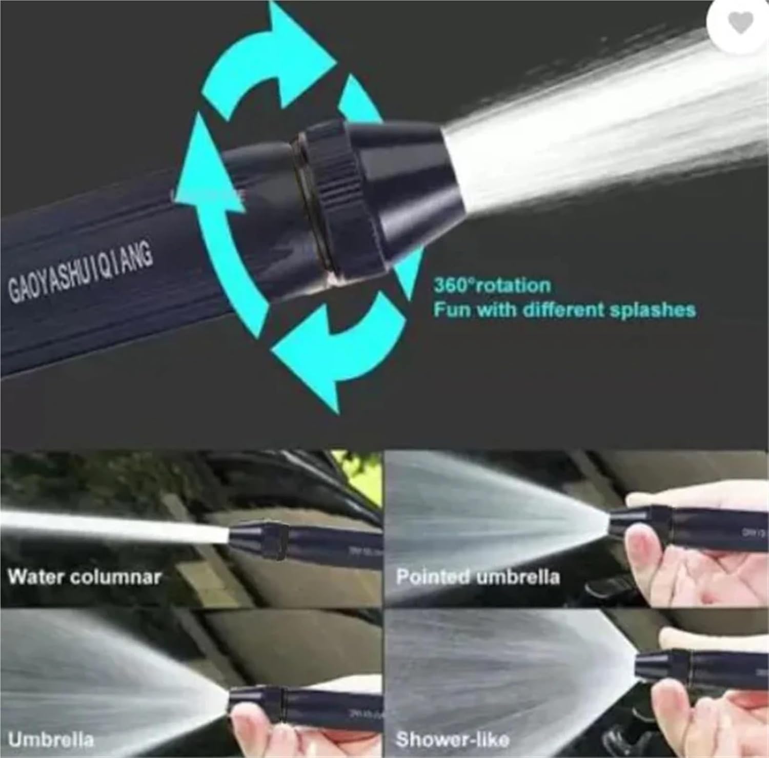 Portable High Pressure Washing Water Gun Adjustable Nipple Type Direct Spray Car Wash Nozzle Home Garden Shower Watering Hose