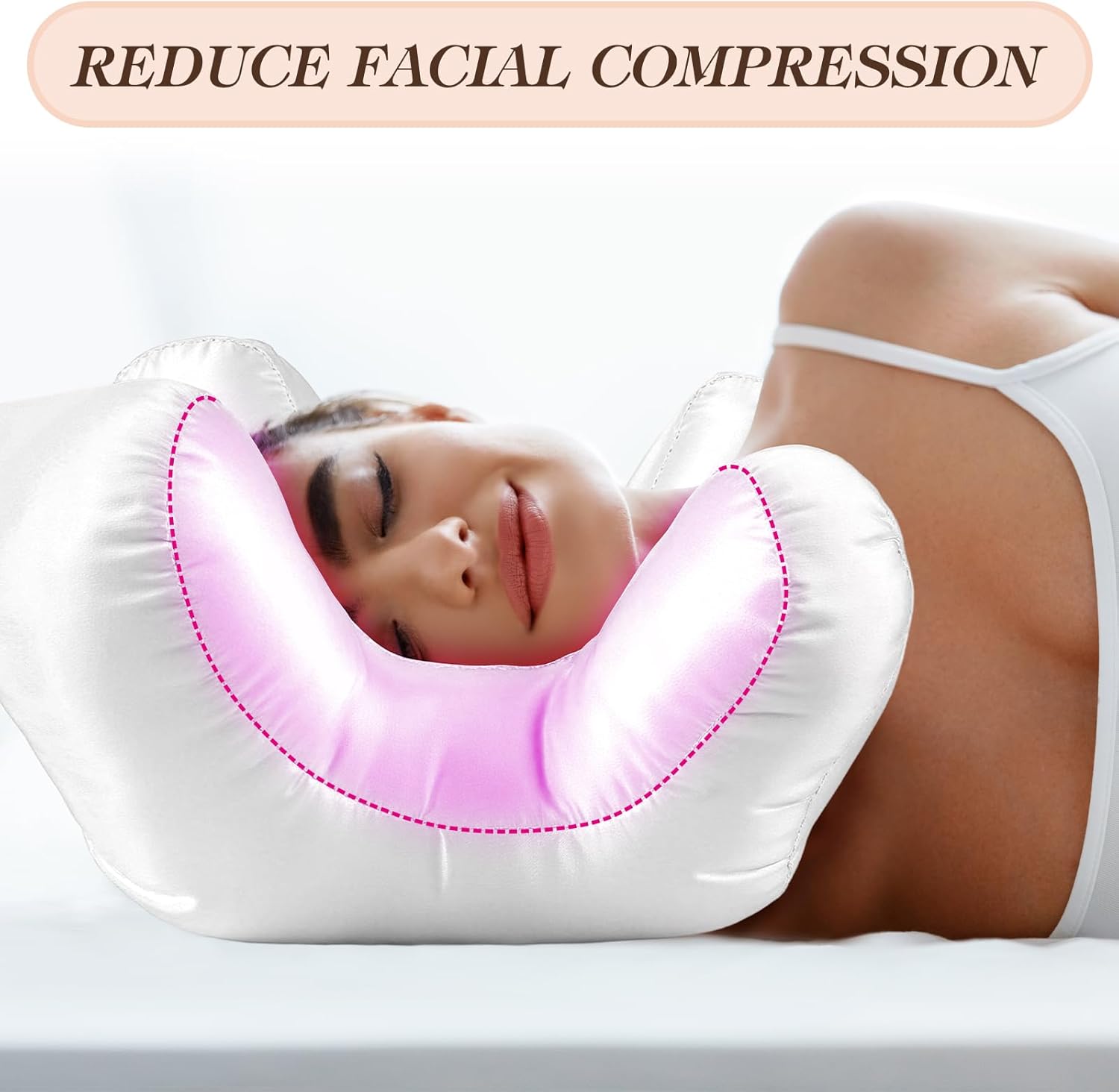 SAGUD Cotton Face Pillow for Side Sleeper Anti-Wrinkle Massage Bed Pillow with Soft Pillowcase Beauty Pillow for Sleeping Face Down, White