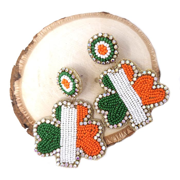 Beaded Irish Flag Clover Post Earrings Handmade Lucky Clover Earrings Saint Patrick's Day3