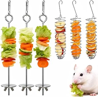 6個 ネズミ強化おもちゃ、ステンレススチール採餌、マウス用フルーツ&野菜ホルダー、ハンギングげっ歯類ケージアクセサリー