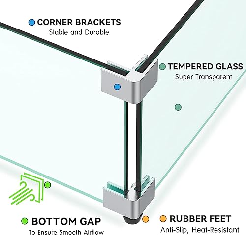 Miniatura 3 de MESIDA Protector de viento de vidrio para hoguera de 17.5 x 17.5 x 6 pulgadas, protector de vidrio templado, grueso y resistente, con soporte de