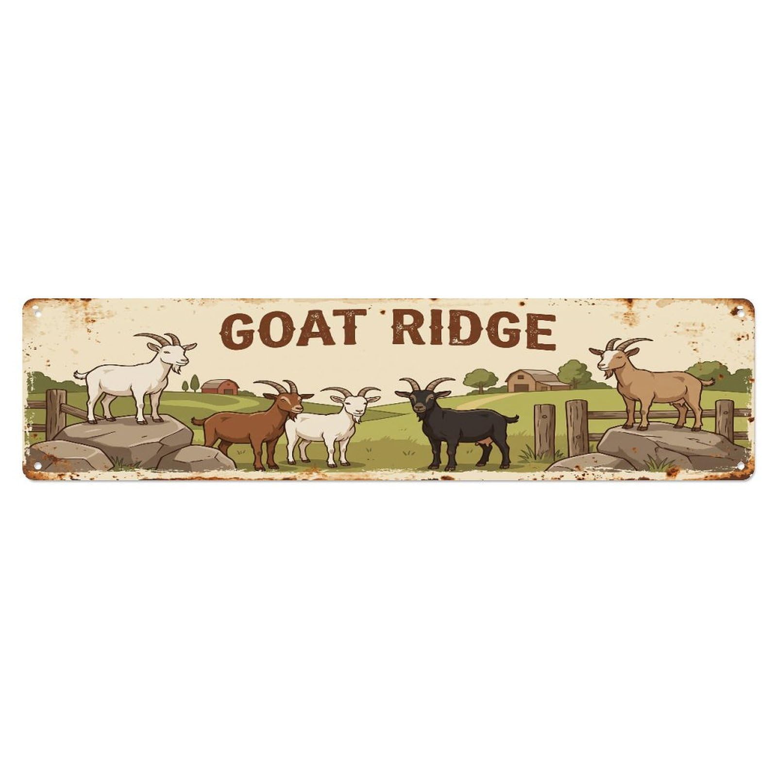 Metal Tin Sign Vintage Goat Farm Scene Goat Ridge