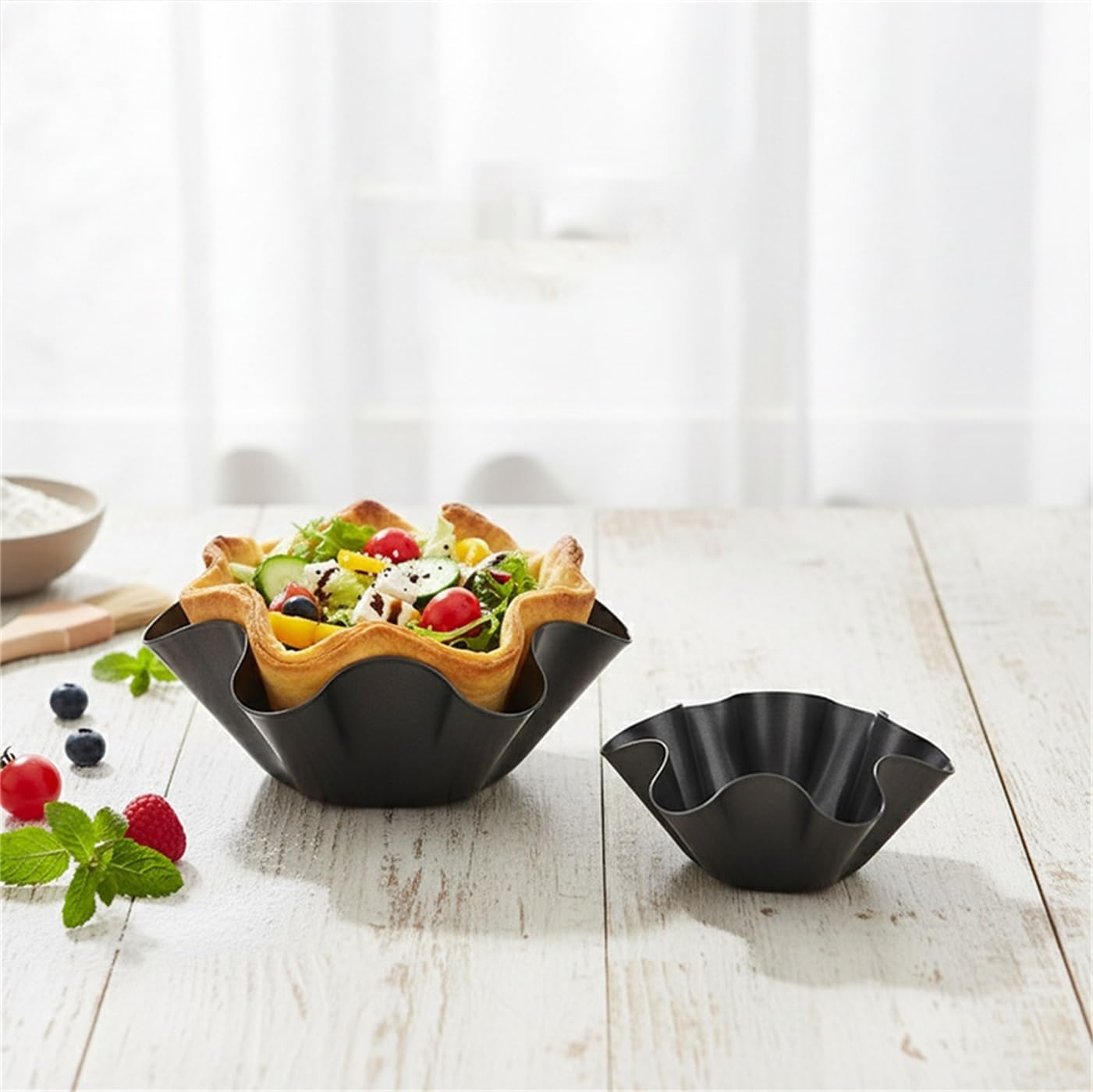 6 Inch & 8 Inch Flower Shape Baking Molds, Thickened Carbon Steel Non-Stick Tart Pan, Salad Bowl & Corn Tortilla Pan, Food Grade Kitchen Baking Tool for Desserts, Cakes and Salads(A)