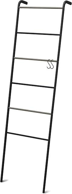Iris Ohyama, Ladder closet / Metal Clothes Rack/Metal Garment Rack, Removable hooks included, Design & Modern, Bathroom, Living Room - Metal Garment Rack  - PI-L160 - Black Oak