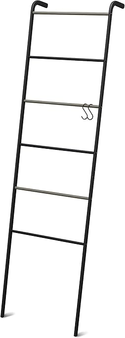 Marca Amazon - Movian Servilletas de escalera, Perchero de metal, Fácil montaje, 6 barras y 2 ganchos extraíbles incluidos, Oficina, Sala de estar, ...