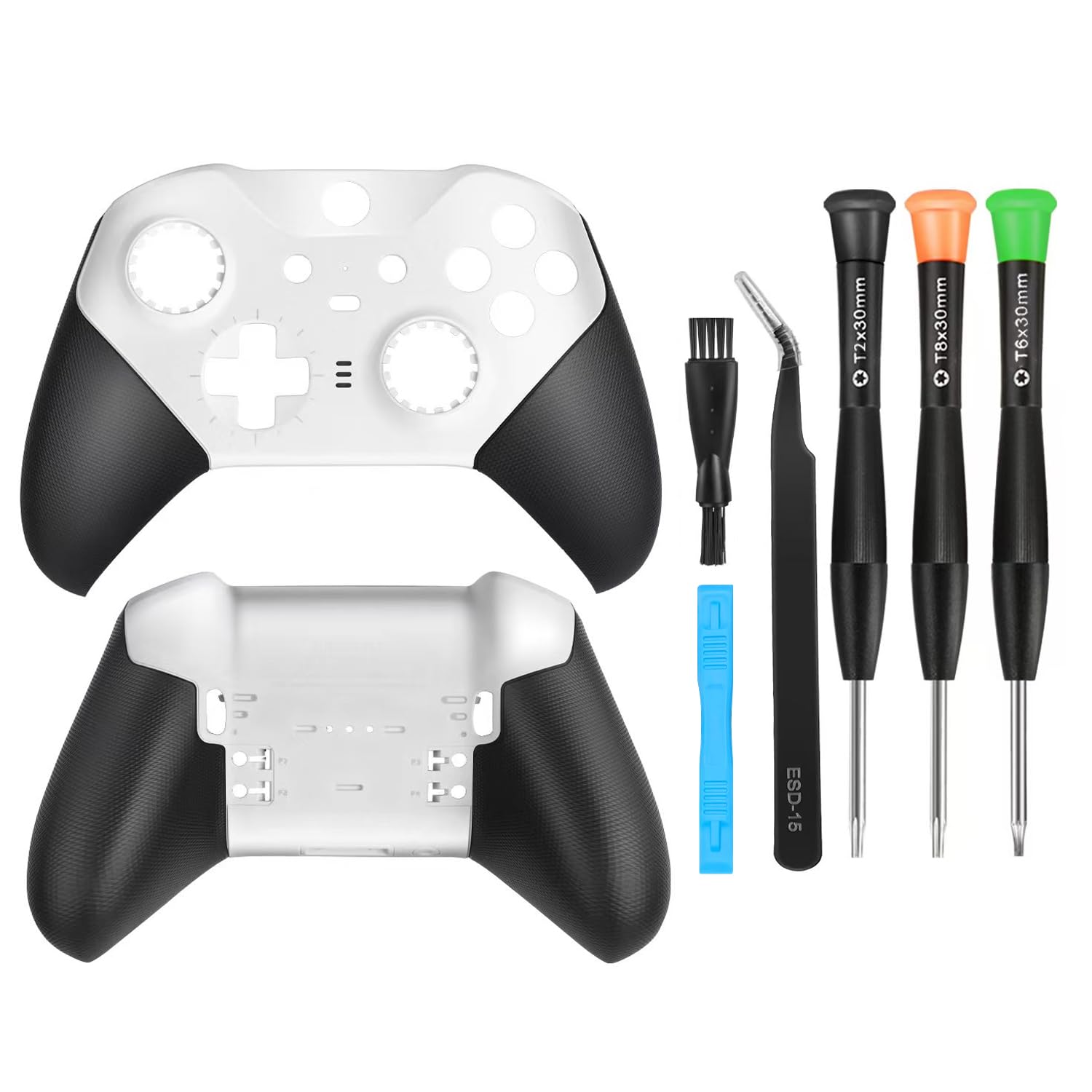 Front Back Housing Shell Faceplate Grip Cover Replacement Repair Parts Accessories Kit for Elite Series 2 Controller (White)