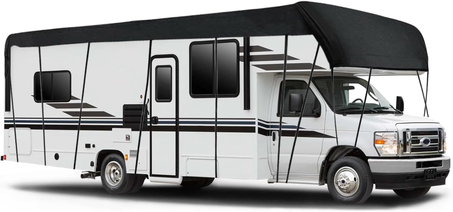 1pc Heavy Duty RV Roof Cover, Waterproof & UV Resistant for RVs, Class A/B/C Motorhomes, Popup & Truck Campers, Travel Trailers, Fits 16ft to 41ft Vehicle (Black, 5 * 3m (16 * 10ft))