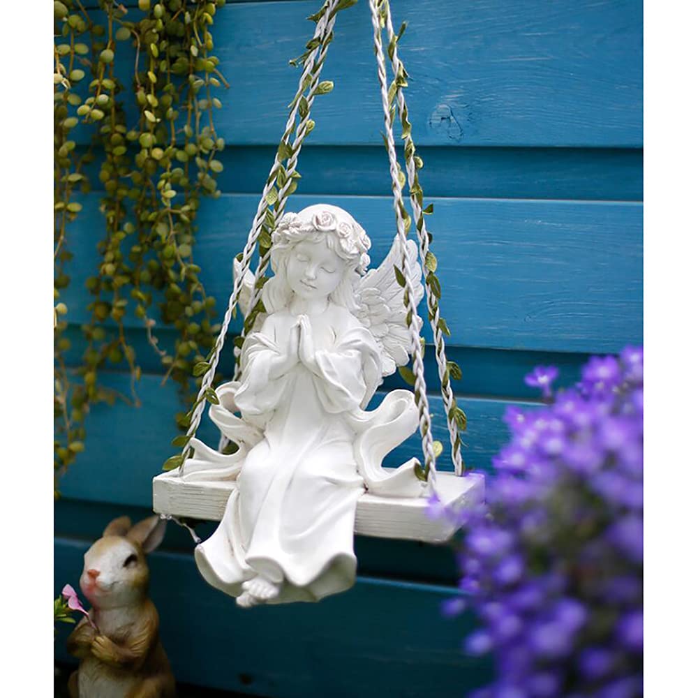 Garten Ornament Sitzen Fee Figur Schaukel Engel Statue Betende Skulptur Memorial Angel Garden Feature,White