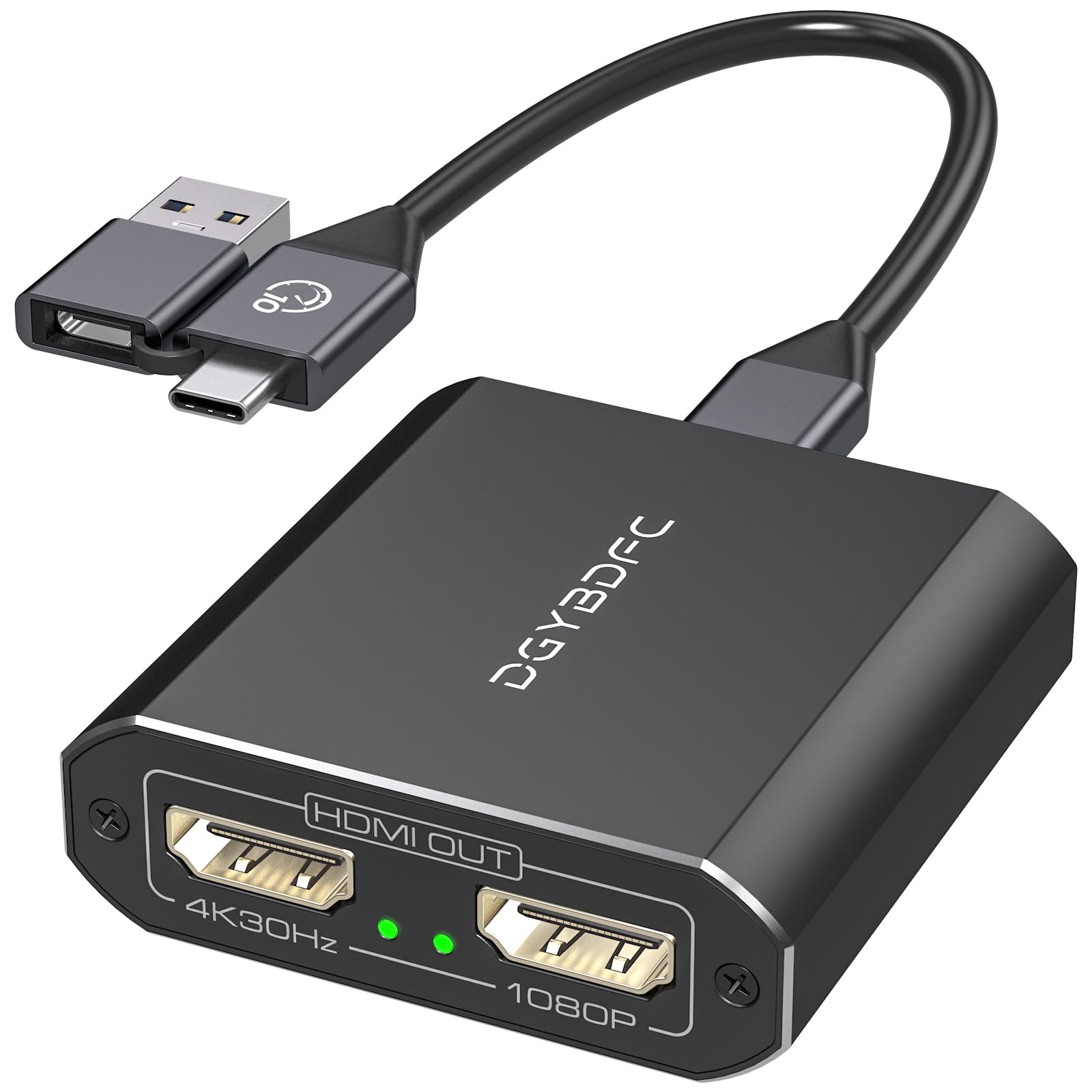 Adattatore da USB 3.0 a HDMI 1 in 2 out Display Esteso Doppio Monitor USBA e USBC a 2 Splitter HDMI 4K 30Hz+1080p 60Hz per Laptop MacOS Supporta la Modalità MST/SST con Cavo da USB-A/C a USB-C