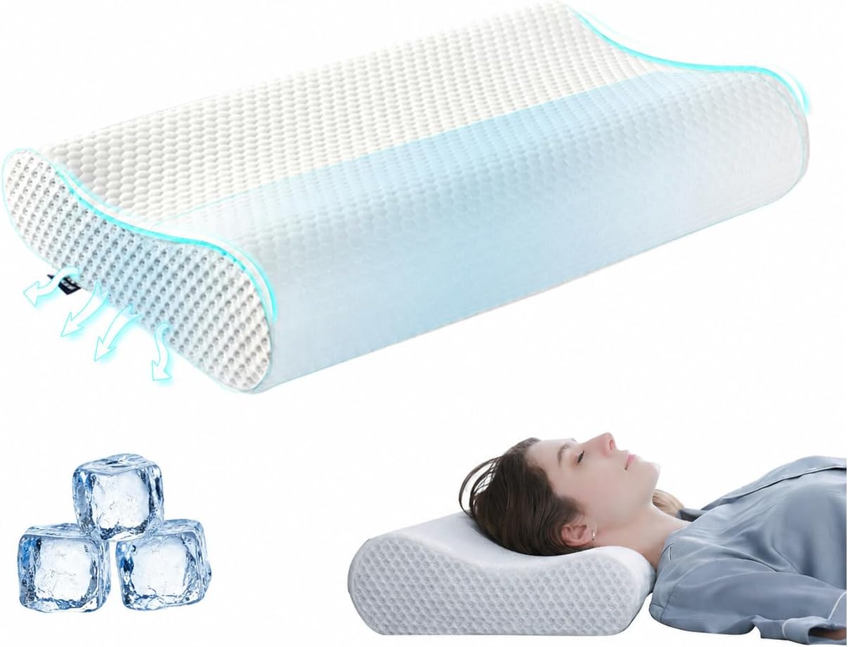 DR.DREAM Memory Foam Pillow for Sleeping, Cooling Gel Ergonomic Contour Firmness Bed Pillow for Neck Shoulder Pain Relief, Cervical Orthopedic Pillow for Side, Back and Stomach Sleepers