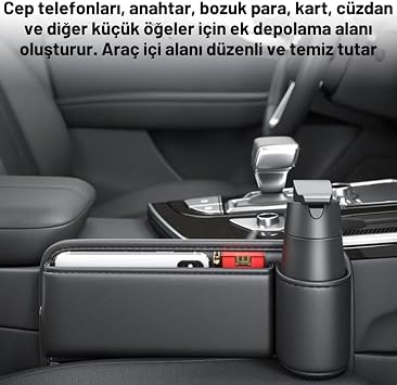 Polham Leather In-Car Front Seat Side Storage Box, Phone, Wallet, Cup Holder Organizer Organizer