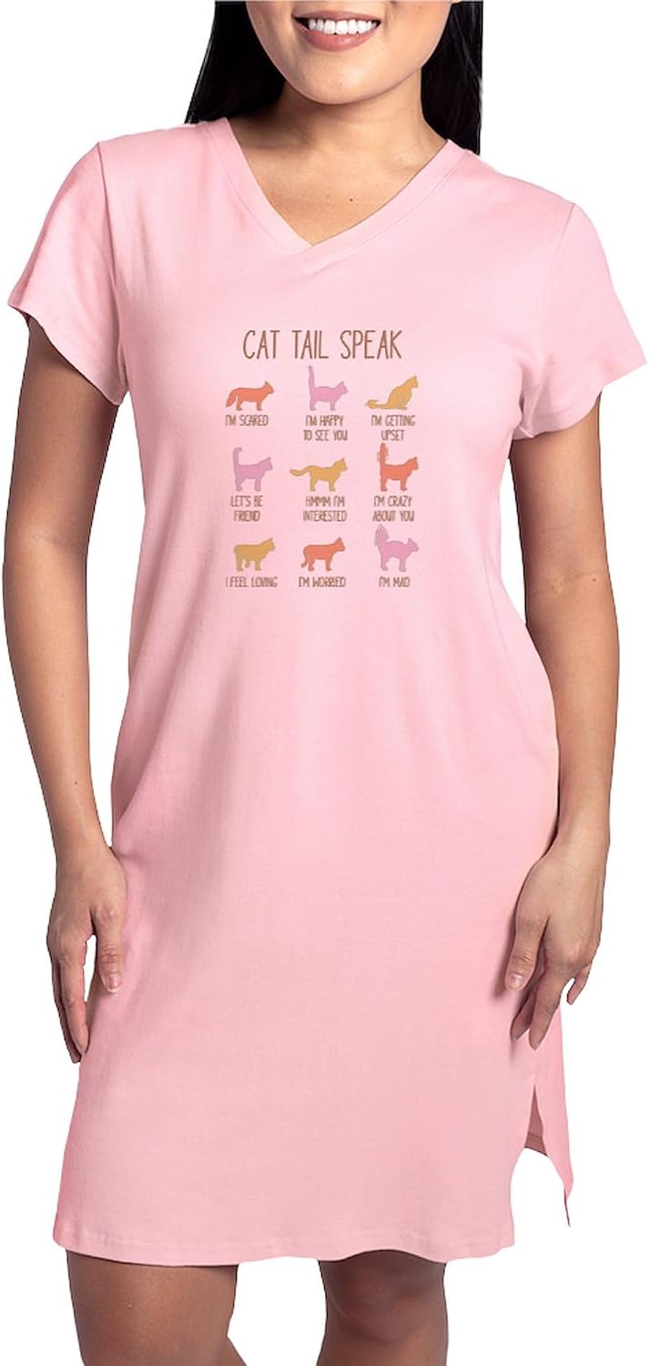 CafePress Cat Tail Speak T Shirt Women's Nightshirt, Soft Long Pajama Shirt, Cotton PJs/Pyjamas