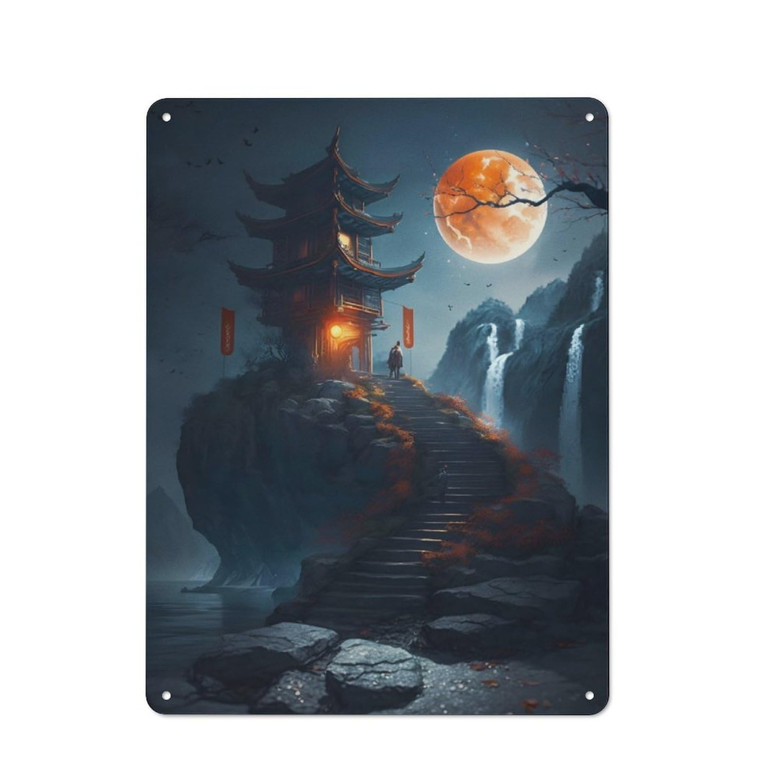 Junmoney Stairs To The Moon Metal Sign 40X30cm With For Workshop Wall, Rustic Decor, For Garage, Workshop And Man Cave Decoration