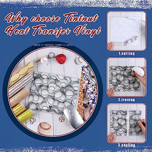 Tintnut Heat Transfer Vinyl - 10 Sheets 12 X 10inches Baseball Sports Iron On Vinyl HTV for T-Shirts DIY