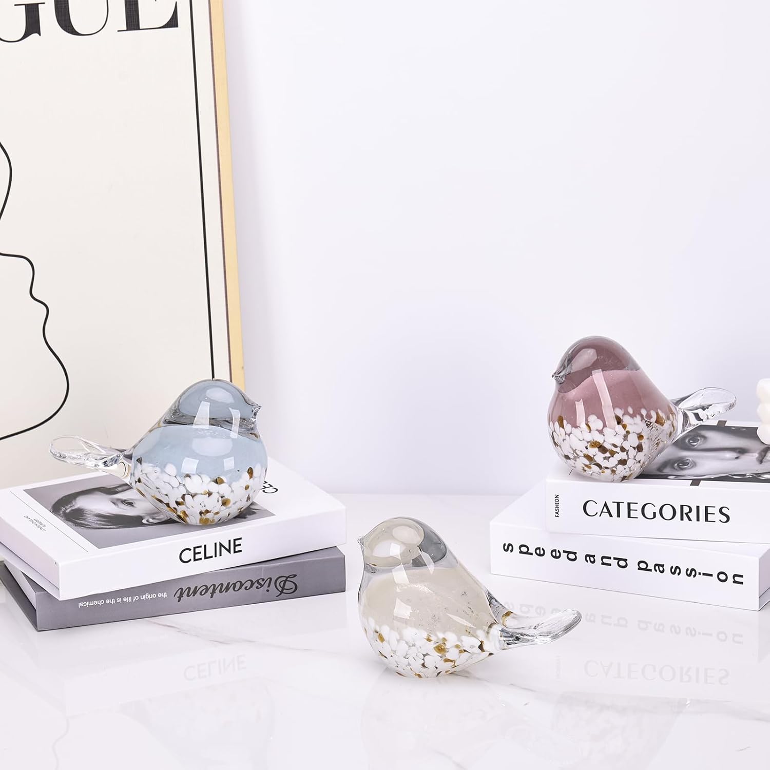 DOVDOV Hand Blown Glass Bird Statue Home Decor, Glass Art Bird Small Sculpture for Office Desktop on Dresser entryway Decorative Ornament and Glass Paperweight., Gray - Image 7