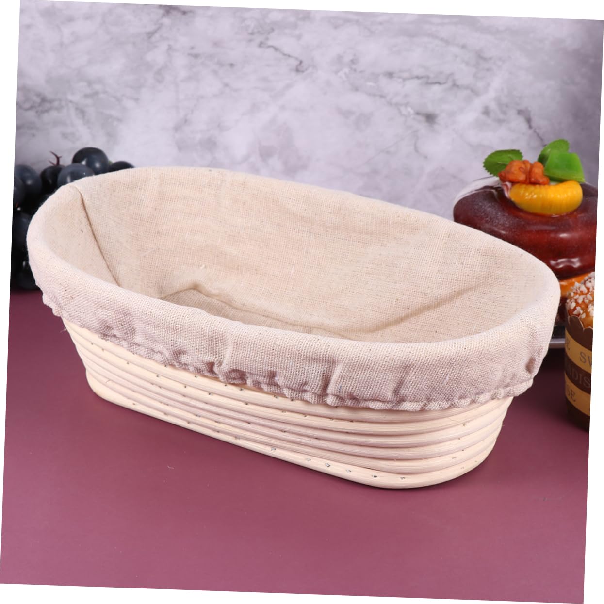 MUCKLILY 1 Sets Rattan Proofing Basket Oval Shaped Banneton Bread Container with Removable Fabric Liner for Artisan Sourdough Baking for Home Bakers