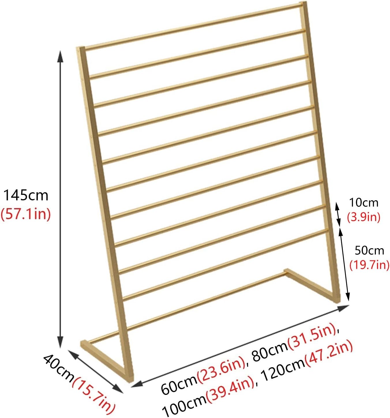 Modern Metal Scarf Organizer, Space Saving Pants Ribbon Display Rack, 10 Layer Floor Standing Heavy Duty Hangers Storage Shelf, Easy to Install,Black-100cmx 40cmx145cm