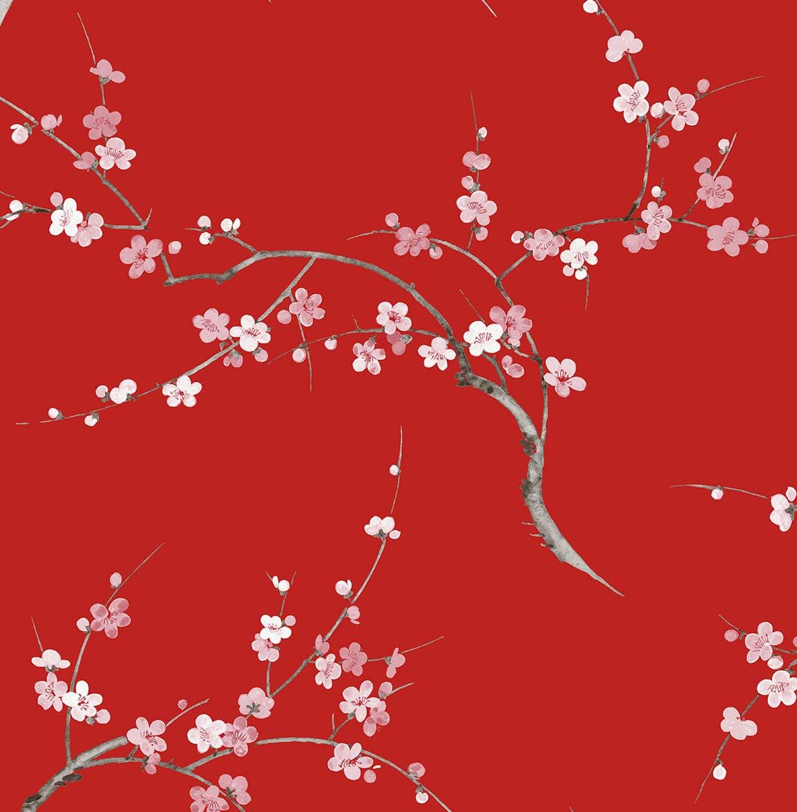 NextWall Cherry Blossom Floral Peel and Stick Wallpaper (Scarlet & Petal Pink)
