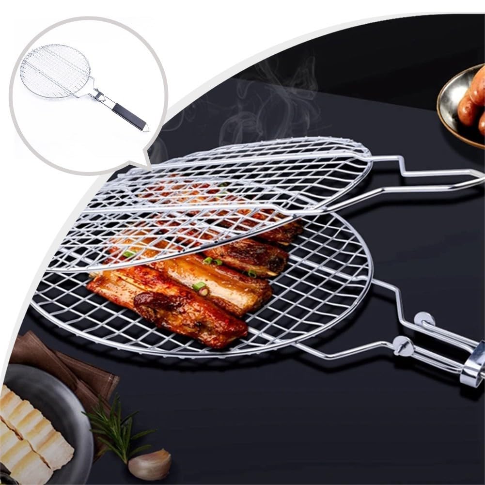 Griglia per barbecue in acciaio inox di alta qualità, pieghevole, con maniglia di bloccaggio, 55 x 28 x 1,8 cm, ideale per barbecue all'aperto e campeggio
